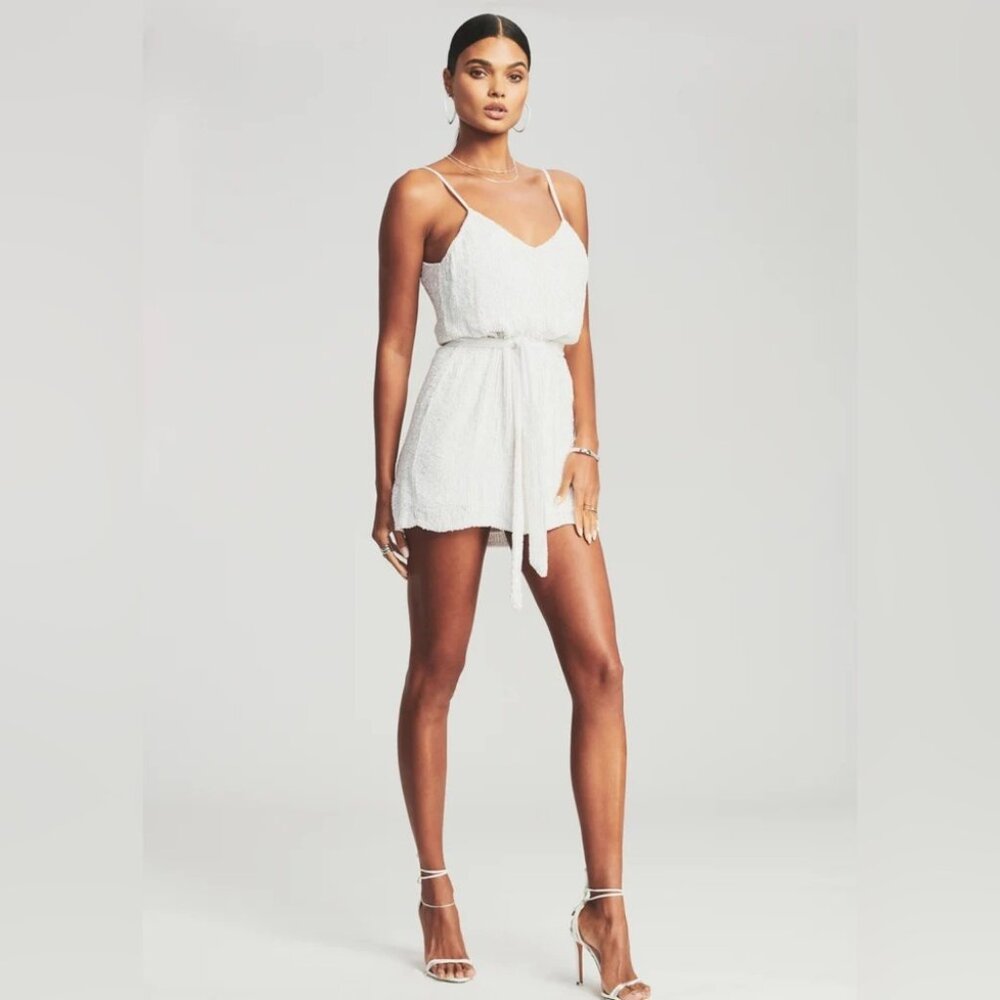 NWT Retrofete Claire White Dress Mini Belted Sequin Strappy Moonglow Bridal XS - Picture 5 of 9